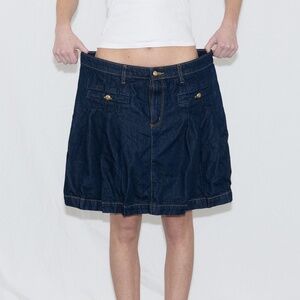 Pleated denim mini skirt loft dark wash size 14 cotton lyocell